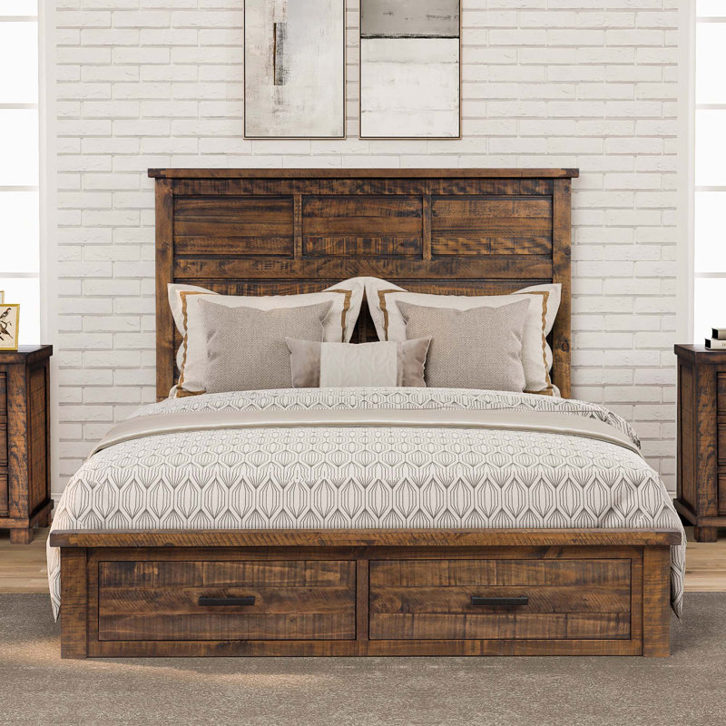 Millwood Pines Batterson Queen Solid Wood Low Profile Storage Platform